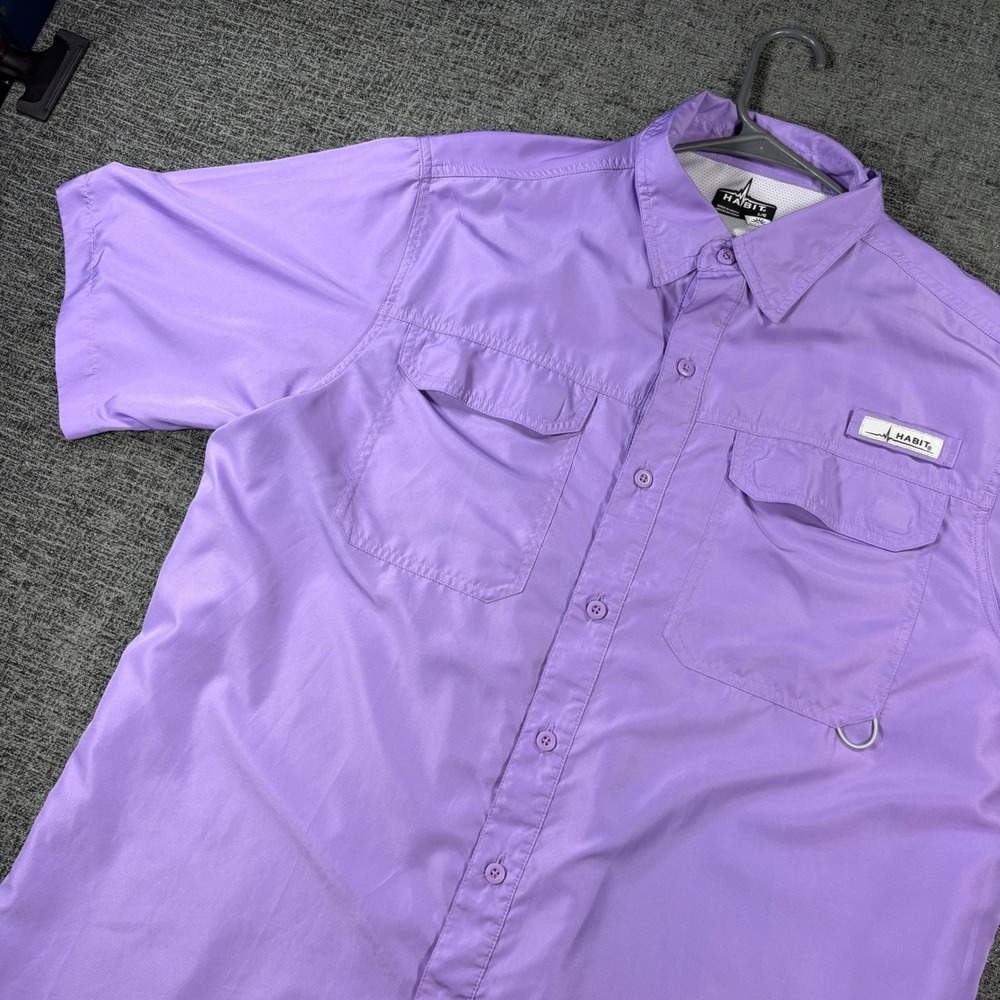Habit Fishing Shirt Mens Large Purple Short Sleeve UPF 40+ Ventilated TS1360